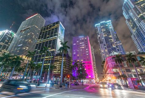 Miami Buildings At Night Beautiful City Skyline Stock Image Image Of