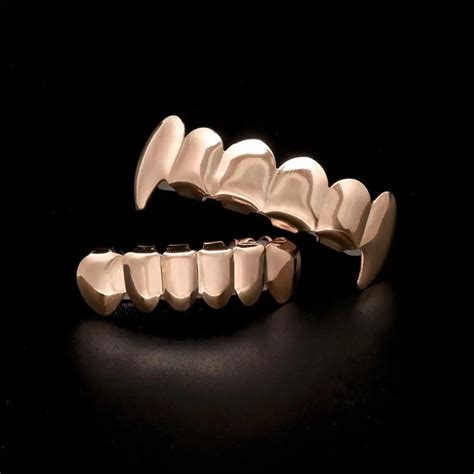 Real Shiny 24k Rose Gold Silver Plated Hip Hop Teeth Grillz Top