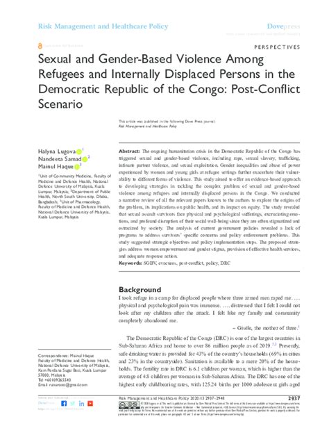 Pdf Sexual And Gender Based Violence Among Refugees And Internally Displaced Persons In The