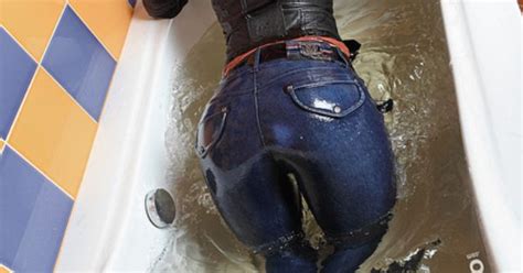 227 3 Amazing Wetlook In The Bathtub Sexy Blonde In Tight Blue Jeans