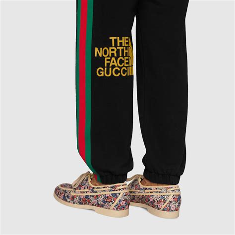 The North Face X Gucci Web Print Cotton Jogging Bottoms In Black