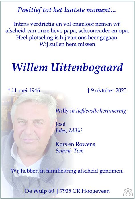 Willem Uittenbogaard Overlijdensbericht En Condoleances