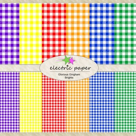 Gingham Digital Paper Pack Brights Printable Scrapbooking