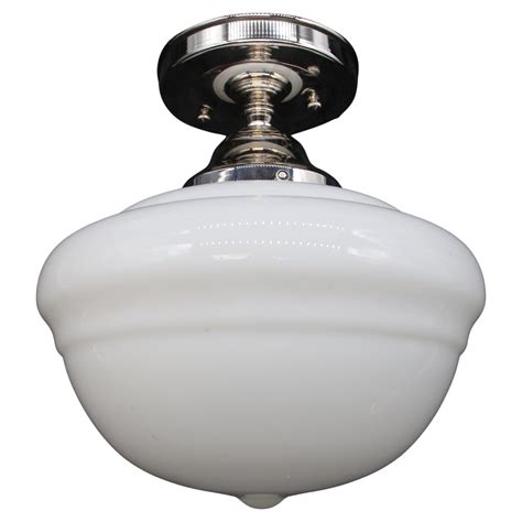 Art Deco Opaline Glass And Nickel Semi Flush Mount Ceiling Light Circa 1920 For Sale At 1stdibs