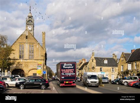 Cars Parked By Redesdale Hall On Busy Congested High Street Moreton In