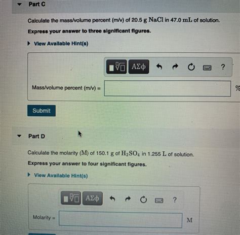 Solved Part C Calculate The Mass Volume Percent M V Of