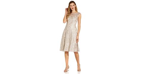 Adrianna Papell Sequin Embroidered Midi Cocktail Dress In Natural Lyst