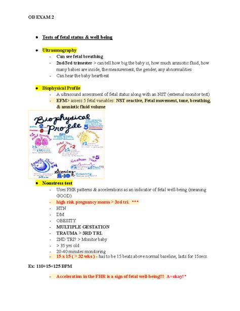 OB Exam 2 Exam 1 OB EXAM 2 Tests Of Fetal Status Well Being