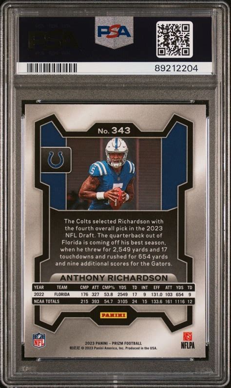 ANTHONY RICHARDSON 2023 Panini Prizm 343 RC Colts PSA 10 GEM MT EBay