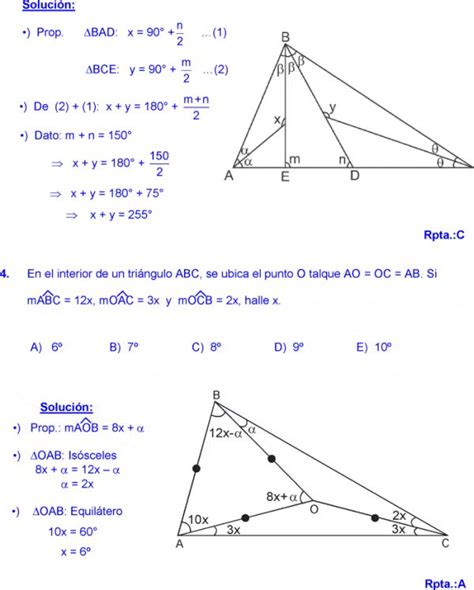 Los TriÁngulos Y Sus Propiedades Ejercicios Resueltos De GeometrÍa Plana Preuniversitaria En Pdf