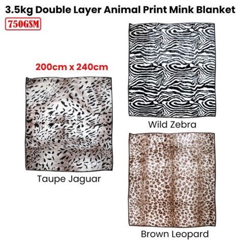 750gsm 3.5kg Double Layer Animal Print Faux Mink Blanket Queen 200x240 cm