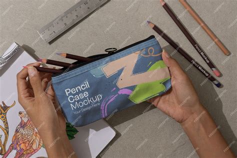 Premium Psd Pencil Case Mock Up Design With Office Supplies