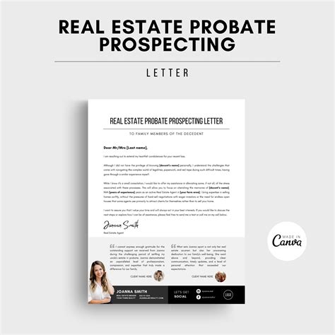 Real Estate Probate Prospecting Letter Realtor Probate Farming Kit Canva Real Estate Templates