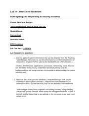 NetSec V03 Lab10 AW Docx Lab 10 Assessment Worksheet Investigating