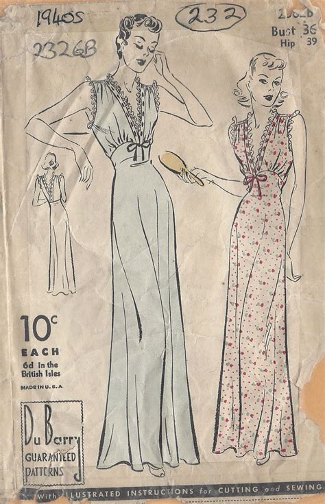 1940s Vintage Sewing Pattern B36 NIGHTDRESS NEGLIGEE 232 EBay