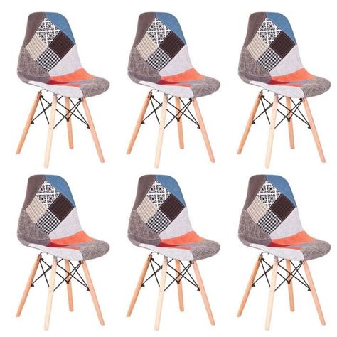 Lot De 6 Chaises Scandinave Patchworks Multicolores Cdiscount Maison