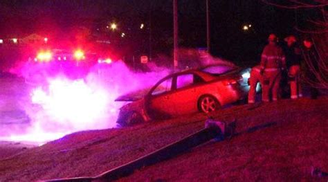 Car Catches Fire After Crashing Into Tulsa Light Pole