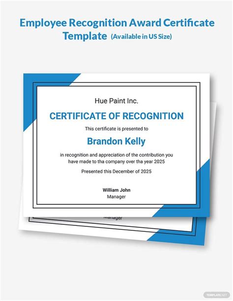 Employee Recognition Award Certificate Template Word