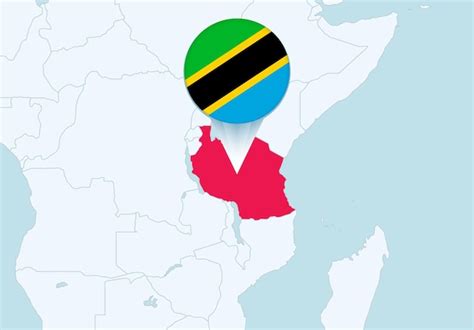 Frica Con El Mapa De Tanzania Seleccionado Y El Icono De La Bandera De