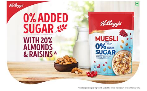 Kellogg S Muesli 0 Added Sugar 500g 20 Almonds Raisins 5 Grains