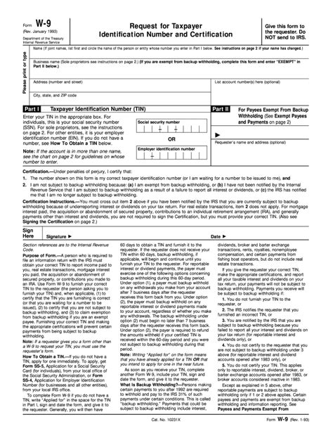 1993 Form Irs W 9 Fill Online Printable Fillable Blank Pdffiller