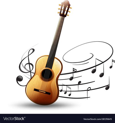 Classic Guitar With Music Notes In Background Vector Image