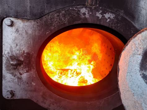 Furnace In Flames Heart Of Ancient Steam Locomotive Stock Photo