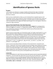 Igneous Rocks Prelab Reading Pdf Geol Identification Of Igneous