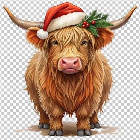 Christmas Highland Cow Clipart Png Premium AI Generated PSD