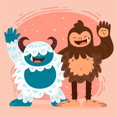 R Cznie Rysowane Wielka Stopa Sasquatch I Yeti Ohydny Ba Wan Ilustracja