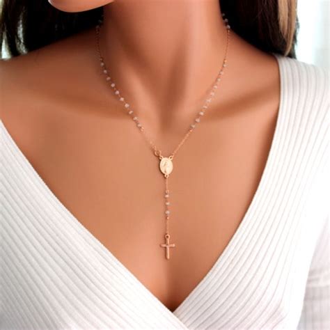 Gold Rosary Necklace For Women Miraculous Medal Catholic Etsy