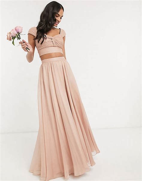 Asos Design Crop Top And Maxi Skirt Co Ord In Soft Pink Asos