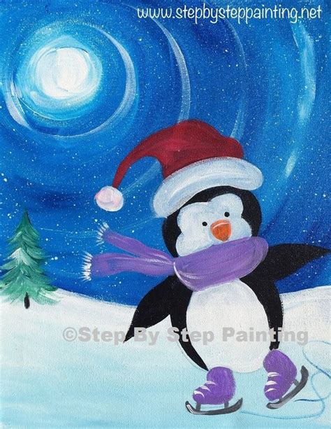 How To Paint Mommy Me Penguin Painting Christmas Canvas Art