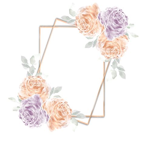 Polvoriento Rosa Inglés Acuarela Flor Marco Dorado Png Boda Flor Rosa Png Y Psd Para