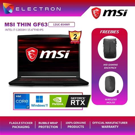 Msi Thin Gf63 12uc 854 156 Fhd Gaming Laptop I7 12650h 12gb