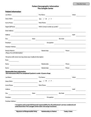 Fillable Online Patient Demographic Information The Caniglia Center