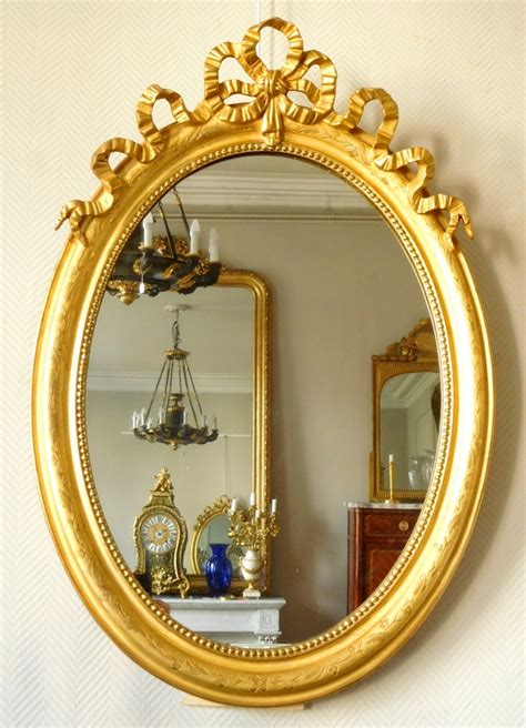 Grand Miroir Ovale De Style Louis Xvi Bois Dor Glace Au Mercure