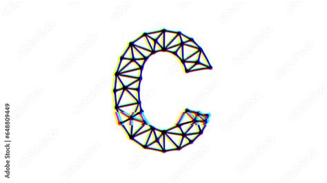 Polygonal Letter C Animation With Glitch Effect On White Background 4k