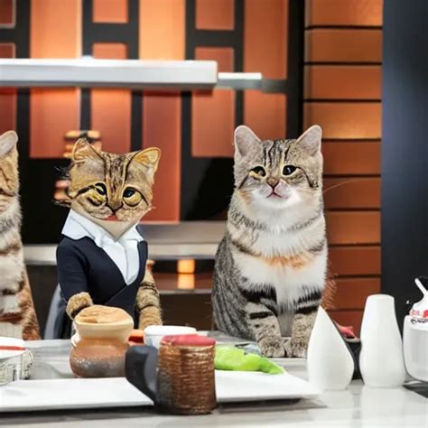 Anthropomorphic Cats Competing At Masterchef Studio Stable Diffusion