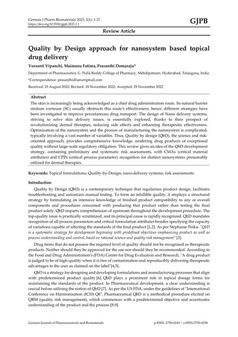 PDF Quality By Design Approach For Nanosystem Based Topical Drug Delivery