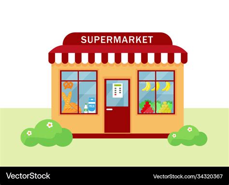 Supermarket building exterior on white background Vector Image