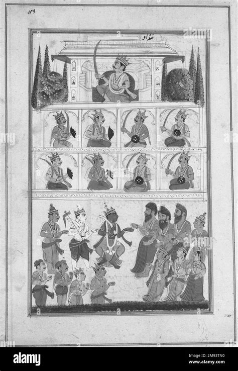 Krishna And Devotees Before A Palace Page From An Unidentified Hindu Manuscript Indian Krishna