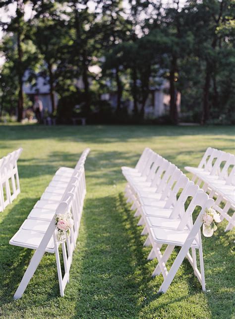 White Folding Chairs Outdoor Wedding Ceremony Elizabeth Anne Designs