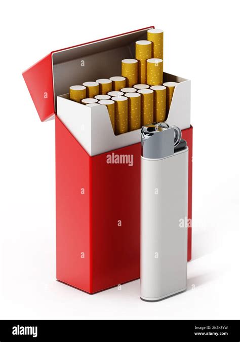 Cigarette Box And Lighter Isolated On White Background 3d Illustration