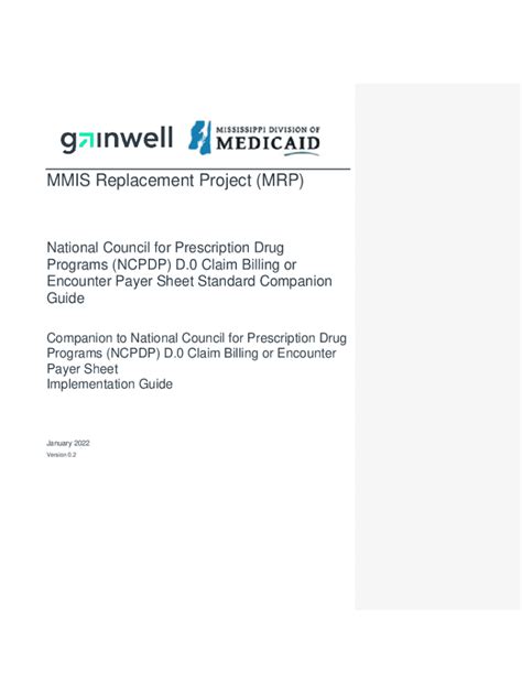 Fillable Online Medicaid Ms Companion Guides And Ncpdp Version D