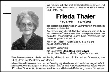 Traueranzeigen Von Frieda Thaler Trauer Bz