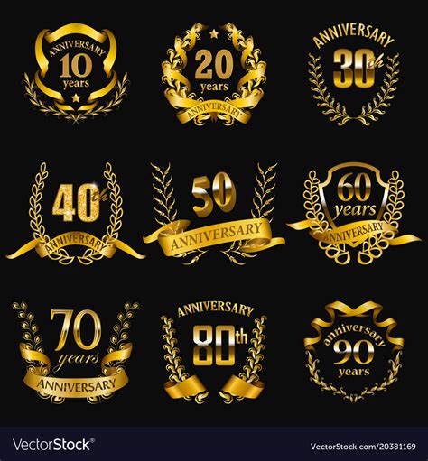 Set Of Gold Anniversary Badges Royalty Free Vector Image