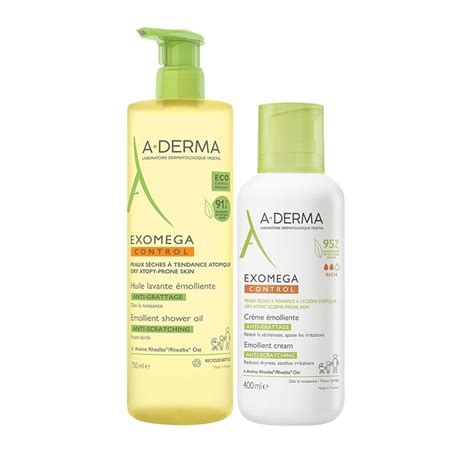 A DERMA Exomega Control Huile Nettoyante 750 ml Crème Emolliente 400 ml