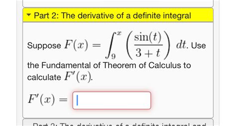 Solved Part 2 The Derivative Of A Definite IntegralSuppose Chegg