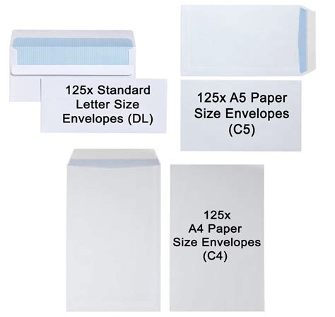 Mixed Pack Envelopes DL / C5 / C4 - 90 GSM Self Seal White No Window ...